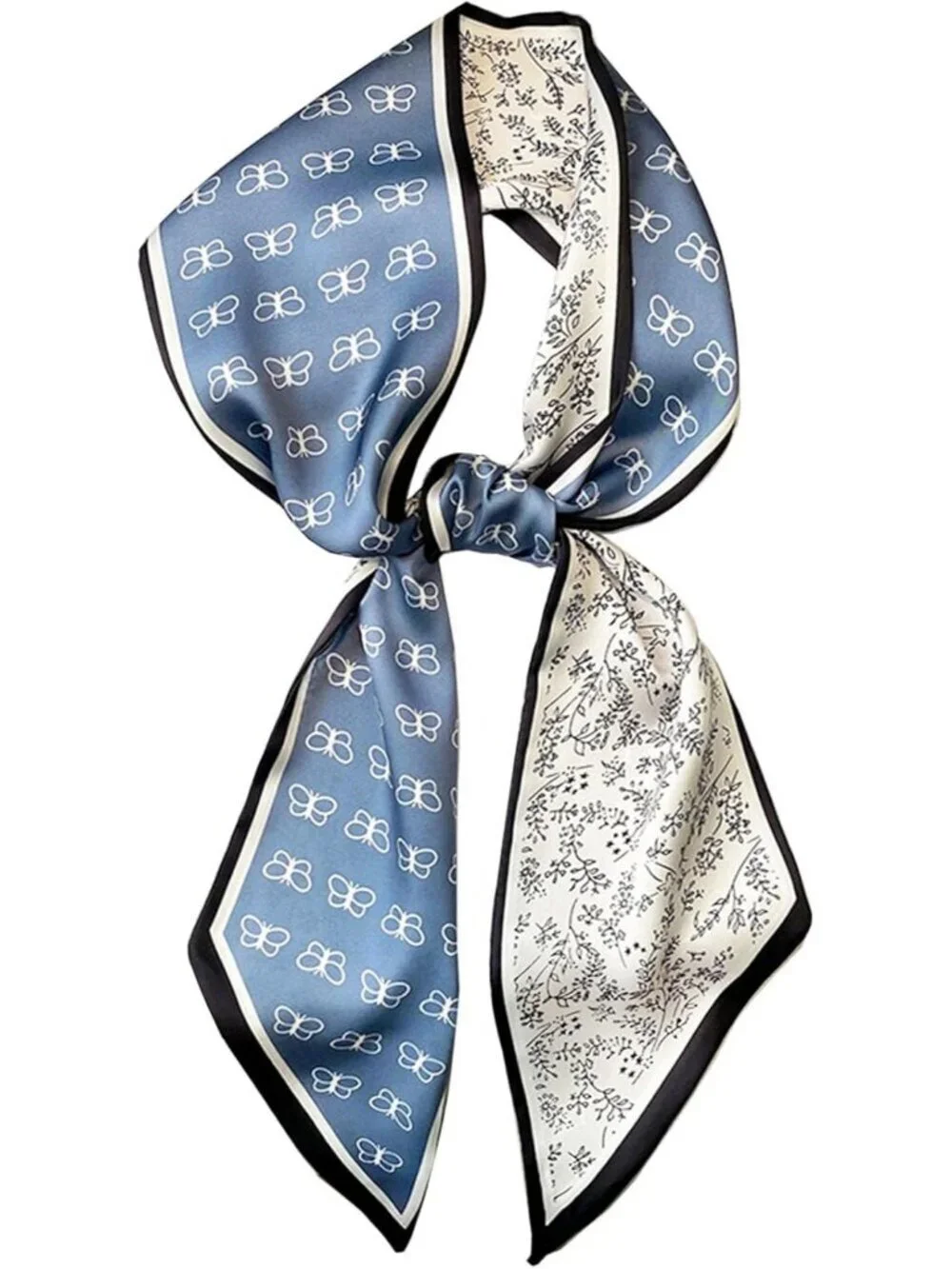 Women's Blue White Stylish Silky Satin Headscarf Wrap Lightweight Scarves Scarf